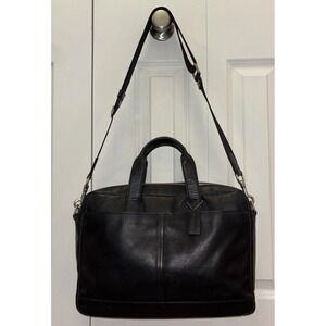 Coach Hudson Slim Briefcase Black Leather Laptop Bag Mens F71561 Crossbody Strap